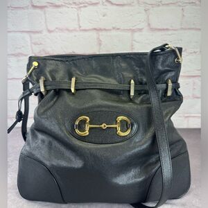 Gucci Sakai Calfskin Horsebit 1955 Cinch Top Messenger Bag Black